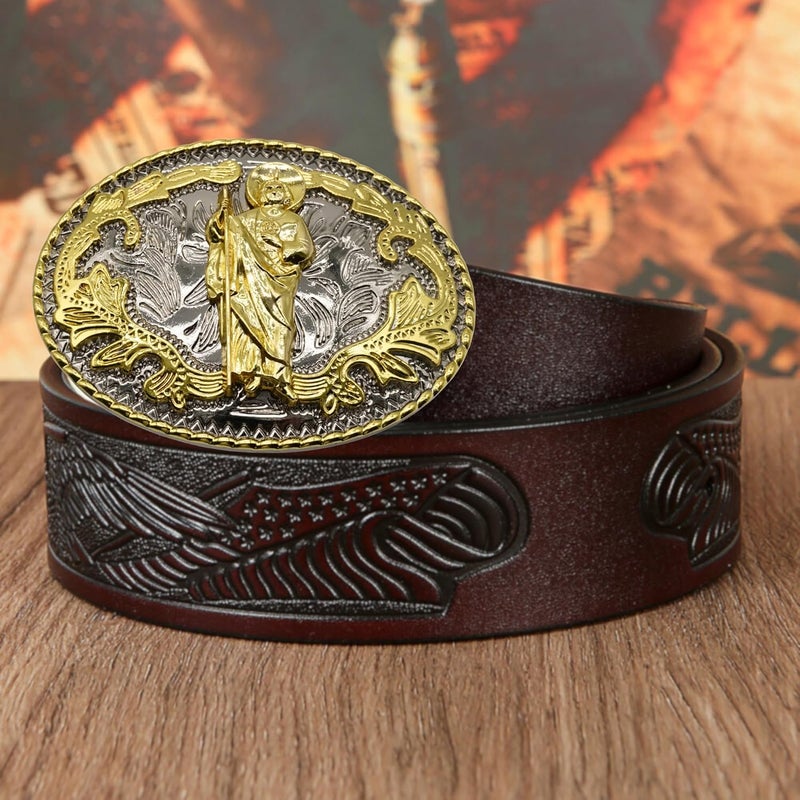 WMG Western St Jude Belt Buckle Gold Silver Saint Jude San Judas Cowboy Buckle Hebilla Vaquero Rodeo - Image 3